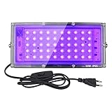 50W LED Schwarzlicht Strahler, UV Fluter mit Stecker, IP65 Wasserdicht Schwarzlichtlampe, Fluoreszenz Blacklight mit Schalter, UV Scheinwerfer Partylicht für Bar, Neonfarben, Party Deko