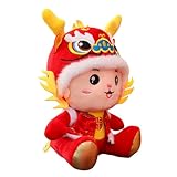 Hemobllo Maskottchen-Drachenpuppe Plüschdrache Plüsch-Drachen- Drachenpuppen- ausgestopftes Drachenspielzeug Drachen-Plüschtier Stofftierpuppe PP Baumwolle rot