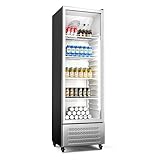 Klarstein GrandCooler 306L Getränkekühlschrank - Doppelverglaste Tür, Aluminium-Tür, LED-Beleuchtung, Mechanischer Thermostat, 0 °C bis 10 °C, 4 Räder, Energieklasse B