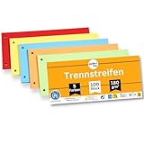 perfect line - 100 Trennstreifen für Ordner A4, Trennblätter aus Recycling-Karton, 5 Farben, gelocht, Made in Germany, Blauer Engel zertifiziert