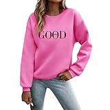 Godoboo Pullover Damen Sweatshirt Fleecepullover Sport Baumwolle Sweatpullover Buchstaben Print Herbst Pulli Basic Thermo Casual Ohne Kapuze