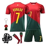 Pardofelis Fußball Trikot für Kinder, Trikot Nr. 7 Fußballtrikots Fussball T-Shirt Shorts Socken und Schienbeinschoner Set, Outdoor Football Jersey für Junge Anzug (Rot Grün, 28)