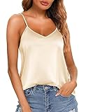 VIDUSSA Damen Satin Cami Tank Top Seidentop Shirt Ärmellose V-Ausschnitt Blusen Spaghetti Oberteile Champagner M