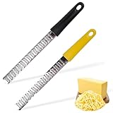 2 Stück Küchenreibe in Schwarz, Parmesanreibe, Zitronenreibe, Muskatnuss Reibe, Handreibe Rasiermesserscharfe Premium Edelstahl Reibeoberfläche, für Zitrusfrüchte, Hartkäse, Ingwer