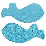 Badewannenmatte Kinder 75x35cm mit Saugnäpfen - Gummi Antirutschmatte, schimmelresistent, BPA-frei, Maschinenwaschbar (Blau, Wal-Design)