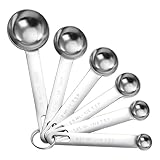 6 Stück Messlöffel-Set, Edelstahl Messlöffel, 6 Measuring Cups Metall Messlöffel mit Skala, Gewürzlöffel Esslöffel Dosierlöffel für Klein Trockenrationen Flüssigkeiten Backmessen Feststoffe