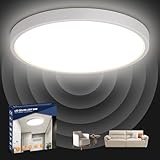 Letlit Lampe mit Bewegungsmelder Innen, 24W 2400LM LED Deckenleuchte mit Lichtsensor, Einstellbare Schaltzeit: 30S/120S/240S, IP54 4000K Deckenlampe für Flur, Treppe, Garage, Keller, Balkon 30cm