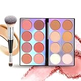 RoseFlower 16 Farben Rouge Palette mit Pinsel, Concealer Foundation Palette, Farbkorrigierende Concealer Creme, All-in-One Mischbares Mattes Blush Pulver Highlighter und Creme Kontur Palette Make-up