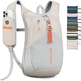 BECOJADDE 15L Wanderrucksack Herren Kleiner Rucksack Damen Leichter Daypack Tagesrucksack Faltbarer Trekkingrucksack für Camping Outdoor Wandern Travel Beige