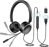 PC Headset mit Mikrofon New Bee USB/3,5mm Business Headset Noise Cancelling & Klare Stereo-Sound für Call Center Office Telefonkonferenzen Skype-Chat Webinar-Präsentationen Online-Kurse und Musik