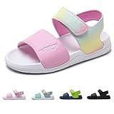 WateLves Sandalen Mädchen Jungen Badesandalen Kinder Sommerschuhe Weiche Dicke Sohle Rutschfeste Mit Klettverschluss Sandals Kids für Drinnen und Draußen(Rainbow Glitter, 25EU)