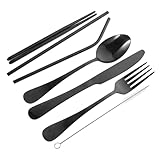 Mikinona 1 Satz grill besteckset grillbesteck-set cutlery sets utensils set bestecksets Steakgeschirr wiederverwendbarer Strohhalm Cutter- -Löffel-Kit Küchenwaren Rostfreier Stahl Black