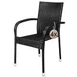 Casaria® Gartenstühle 4er Set Stapelbar Wetterfest Polyrattan Outdoor 160kg Garten Terrasse Balkon Stuhl mit Armlehne Gartensessel Stapelstühle Schwarz