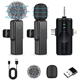 Lavalier-Mikrofon-Wireless, 4 in 1 Ansteckmikrofon Kabellos Mini Mikrofon Handy für iPhone/Android/PC, Plug-Play Kleines Microphone Lavalier Kabellos für TikTok Aufnahmen Live-Streaming Vlog