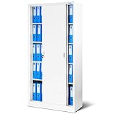 Jan Nowak Aktenschrank Büroschrank mit Schiebetüren Metall 4 Fachböden Pulverbeschichtung Abschließbar 185 cm x 90 cm x 40 cm (White)