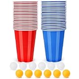 Spyrtb Bierpong Becher Set, Beer Pong Becher, 40 Beerpong Becher(500ML) +12 Tischtennisbälle, Wiederverwendbare, Red Cups Für Party Trinkspiele Camping Geburtstag Hochzeit