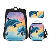 OXKGHHO Arbeitsrucksack-Set mit Delphins in Love, mit isolierter Lunchbox, verstellbaren Trägern, für Fitnessstudio und den täglichen Gebrauch, Schwarz, Einheitsgröße
