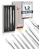 NEUMANN® Mitesserentferner-Set (rostfreier Edelstahl) zum entfernen von Pickeln, Blackheads & co. - Komedonenquetscher, Heber, Remover - Verschiedene Tools: Schlingen, Pinzetten, Lanzette [Silber]