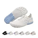 GemChve Barfußschuhe Damen Wasserschuhe Damen Fünf-Zehen-Antirutschsohle Schnelltrocknendes Drainagesystem Leichte Barefoot Shoes für Mehrzweck-Aktivitäten WhiteBlue 42 EU
