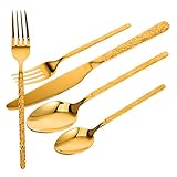 Mobestech Teiliges Besteckset aus Edelstahl mit Reliefmuster Stabiles und Praktisches Tischgeschirr Glänzendes Steakbesteck Geeignet für Restaurant Zuhause und Feinschmecker Rutschfester