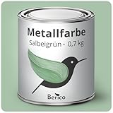 Berico Metallfarbe - Salbeigrün- 0,7 Kg - 4in1 Premium Metallschutzlack - Direkt auf Rost - Für Stahl, Zink, Aluminium, Kupfer und Eisen