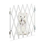 Relaxdays Hundeabsperrgitter, ausziehbar bis 96 cm, 48,5-60 cm hoch, Bambus, Hunde Schutzgitter für Treppe & Tür, weiß