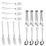 Cpolebev KäSe-Butter-Streichmesser-Set 16-Teiliges Charcuterie-ZubehöR Edelstahl-Buttermesser Servierzange (Silber)