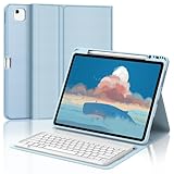 FOGARI Hülle mit Tastatur für iPad Pro 12.9 Zoll 6ª 2022 /5ª 2021/4ª 2020/3ª Gen 2018, QWERTZ Deutsches Magnetisch Abnehmbarer Bluetooth Keyboard für iPad Air 13' M2/M3 2024/2025, Himmelblau