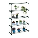 Relaxdays Pflanzenregal, 5 Ablagen, Pflanzenständer Blumen & Kräuter, Metall Blumenständer, HxBxT: 139x91x28,5 cm, grün