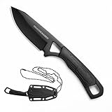 DRACHENADER Neck Knife Messer 42a konform Klein, Zweihandmesser, EDC-Messer, Fulltang, 6,9 cm Klingenlänge mit ABS-Scheide, schwarze Klinge + schwarzer Griff