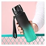 USMJ Sport-Trinkflasche, 500 ml, mit Sprungdeckel, Timeline-Erinnerung, auslaufsicher, mattiert, für Outdoor-Sport, Fitness, BPA-frei (Farbe: Schwarz und Grün)