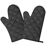 2 Stück Ofenhandschuhe Schwarz, Topflappen Set Handschuh, Kochhandschuh Backhandschuhe, 220°C Hitzebeständige Anti-Rutsch für Kochen Backen Grillen Auflaufform