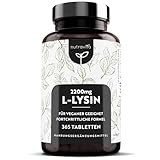 L-Lysin Tabletten Hochdosiert mit 2200 mg pro Tagesdosis - 365 Tabletten (6 Monate) - Essentielle Aminosäure - Aus pflanzlicher Fermentation - Laborgeprüft - für Vegetarier geeignet - Nutravita