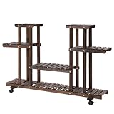 AONEGOLD Blumenständer Pflanzenregal vierstufiges Regal aus massivem verkohltem Holz 123,5x33x80cm für Garten Balkon