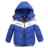 linboo Winterjacke Jungen Kinder Parka Jacke Gefüttert Winter Mantel mit Abnehmbarer Kapuze Dicke Steppjacke Baby Warme Outdoorjacke, Blau, 104-110(Etikettengröße: 110)