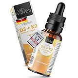 Vital Harvest® Premium Vitamin D3 K2 Tropfen 20.000 IE 10ml | Hochdosiertes D3 & K2 MK-7 | Veganes Vitamin D3 + Vitamin K2 MK7, laborgeprüft in Deutschland hergestellt - ohne Zusatzstoffe (10ml)
