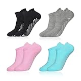 flintronic Yoga Socken, 4 Paare Antirutsch Rutschfeste Socken Sport für Yoga, Barre, Pilates, Tanz, Barfuß, Trampolin, Zuhause, Krankenhaus für Damen und Herren (Größe 35-40)