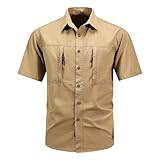 Generisch Hemd Herren Kurzarm Casual Oberteil Uni Farbe Funktionales Design Hemdkragen Knopföffnung Mit Reißverschluss Tasche Alltagstauglich