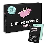 Er ist eine 10/10, aber Spiel – Kartenspiel mit 100 Karten zum Lachen & Diskutieren für unvergessliche Mädelsabende, inspiriert vom Tiktok Trend, ab 2 Spielern, Er ist eine 10 von 10, aber Party Spiel