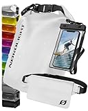 Nordlight wasserdichte Tasche 3er Set (Weiß) - Dry Bag 20l + wasserdichte Handyhülle + wasserdichte Hüfttasche | IPX8 Schutz | Mit Verstellbaren Gurten Für Strand, Stand Up Paddling