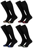 Piarini 43-46 4 Paar Business Kniestrümpfe Herren lang - Baumwollstrümpfe ohne Gummibund Baumwolle - Herrenstrümpfe schwarz farbige Spitze