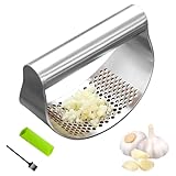 FCSNJH Knoblauchpresse wippe, mit 1 Knoblauchschäler und 1 Reinigungsbürste, knoblauchpresse edelstahl, garlic press, knoblauchpressen, Einfache Handhabung Und Reinigung, Extra Stark & Strapazierfähig