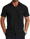 COOFANDY Sommerhemden Herren Kurzarm Business Shirts Button Down Freizeithemd Männer Office Hemd Kurz Schwar L