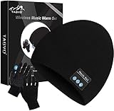 TAGVO Bluetooth V5.0 Beanie mit Touchscreen Handschuhen Set, Winter Warm Gestrickte Drahtlose Bluetooth Headset Musik Hut für Laufen Skifahren Wandern