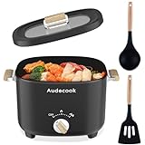 Audecook Elektrischer Hot Pot, 2.5L Tragbare Multikocher für 1-3 Personen, Antihaftbeschichtung mit Wabentextur, Elektrischer Reisetopf Wokpfanne für Steak/Nudeln/Suppe/Ei (Schwarz)