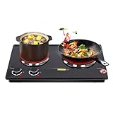 Infrarot-Doppelkochplatte, Energiesparende Herdplatte mit zwei Feldern, Tischplatte Elektrische Kochplatte, 2 Kontrolleuchten, Regelbare 6 Heizstufen, für alle Topfarten