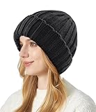 FORVEVO Mütze Damen Winter, Thermo Wintermütze mit Fleece Futter, Warme Beanie Damen, Klassische Strickmütze für Kaltes Wetter(schwarz)