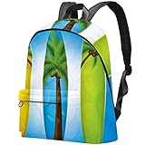 EZIOLY Laptop-Rucksack für Herren und Damen, Surfbrett mit Kokosnussbaum, leichter Reiserucksack, Schulrucksack, lässiger Tagesrucksack