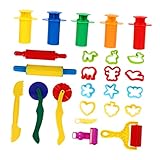 VICASKY 25Stücke Teiliges Knetwerkzeug Set Bunte Kunststoffformen Ausstechformen Nudelholz Und Zubehör Für Kreatives Mit Knete Für Jungen Und Mädchen