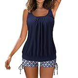 Tankini Damen Bademode Bauchweg Set Push Up Bauch Weg Tankini Damen Freizeit Tankini Badeanzug Zweiteiler Tankinis Set Elegant Badeanzüge für Damen Tankini Oberteil mit Dreieck Unterhosen